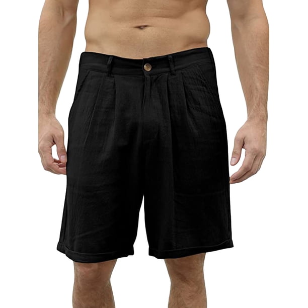 Lucakuins - Pantalones cortos de lino y algodón para hombre, informales, de corte clásico, con cordón frontal plano, pantalones cortos de playa de verano con bolsillos Lucakuins moda