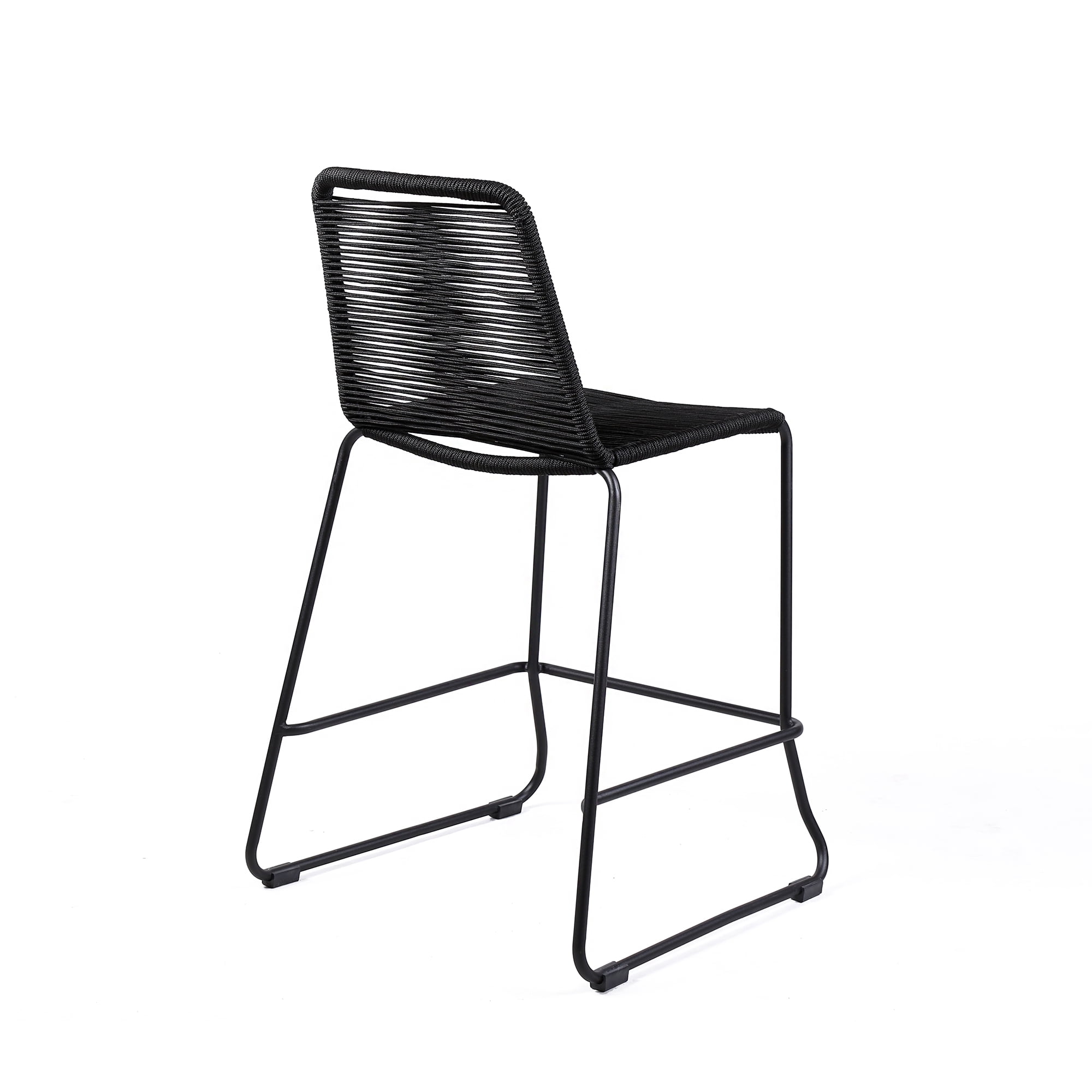Shasta 30" Outdoor Metal and Black Rope Stackable Barstool - Set of 6