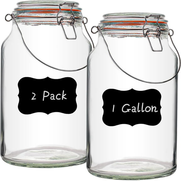 1 Gallon Glass Jar with Lids,2 Pack Large Glass Jars with Airtight lid,Super Wide Mouth Mason Jars for Storage,Fermenting,Canning,Pickling