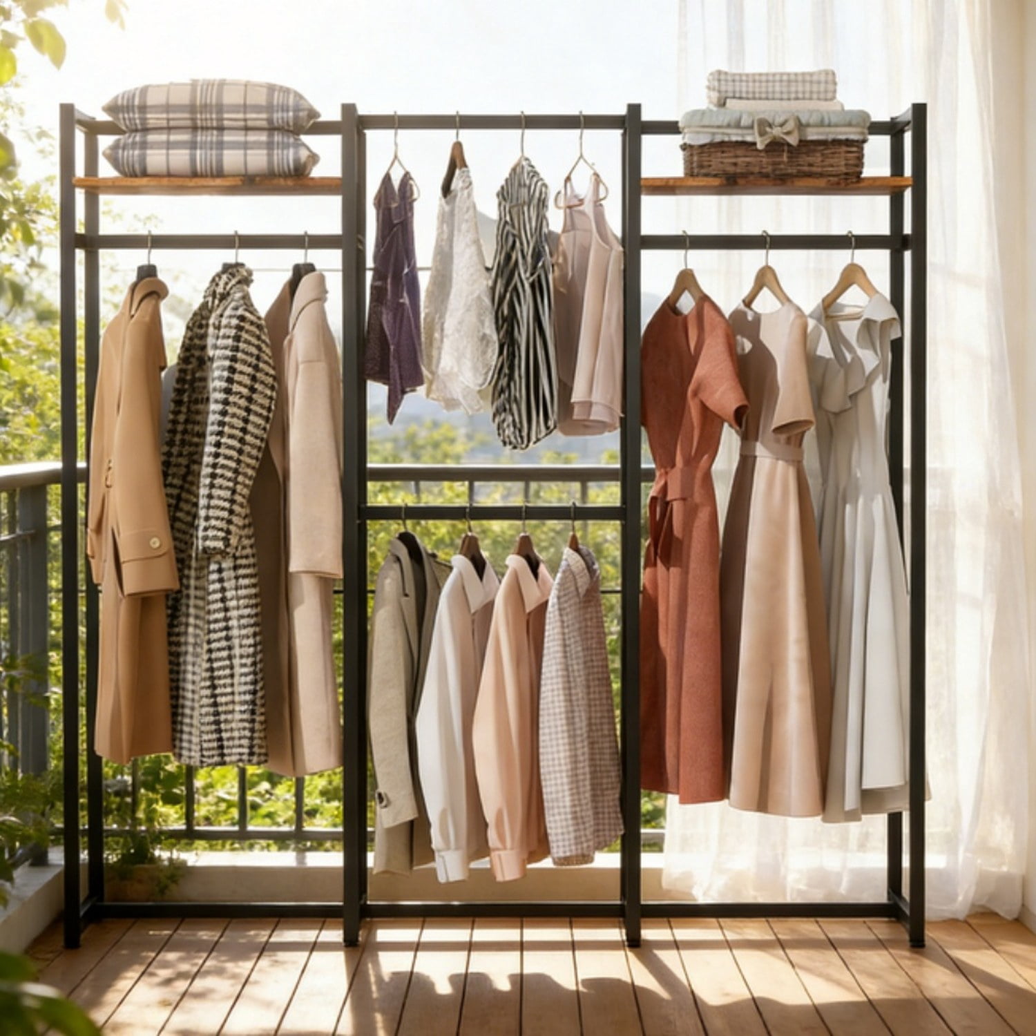 Portable Wardrobe Rack with Shelves, 74.8 in