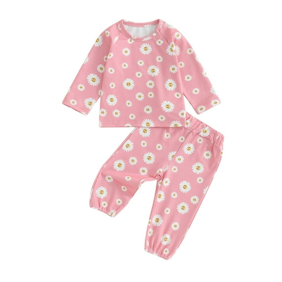 Bagilaanoe 2PCS  Baby Girl Pants Set Toddler Daisy Print Long Sleeve Sweatshirt Tops    Sweatpants 6M 12M 18M 24M 3T 4T Kids Casual Sweatsuits