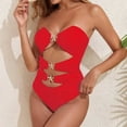 thumbnail image 7 of PNTUTB Summer Women's Resort Swimwear Fashionable Casual Solid-Color Cutout Spaghetti-Strap Ruched One-Piece Bikini Swimsuit with Star Accents, 7 of 7