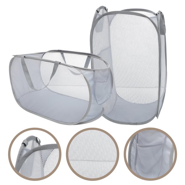 unbranded 2Ud Cesta De Ropa Y Almacenamiento Claro De Malla Con Plegable Y Asas Para Llevar