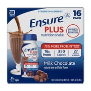 Ensure Plus Meal Replacement Nutrition Shake, Milk Chocolate, 16g Protein, 8 fl oz - 16 Pack