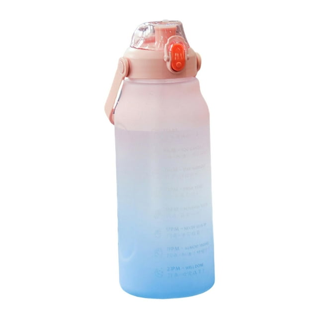 Botella de agua, botella de bebida deportiva gratuita con marca de tiempo y cubierta de bloqueo, botella de agua de plástico a prueba de fugas (rosa azul, 2 L)