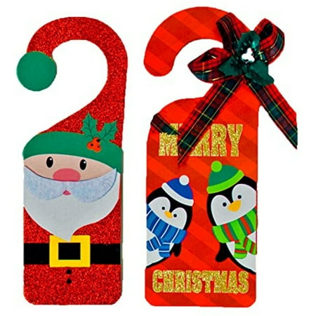 - Set of 2 Red Black Duck Brand Christmas Holiday Door Hangers -Santa, Snowman, Penguin, Gingerbread Man Designs (Red)