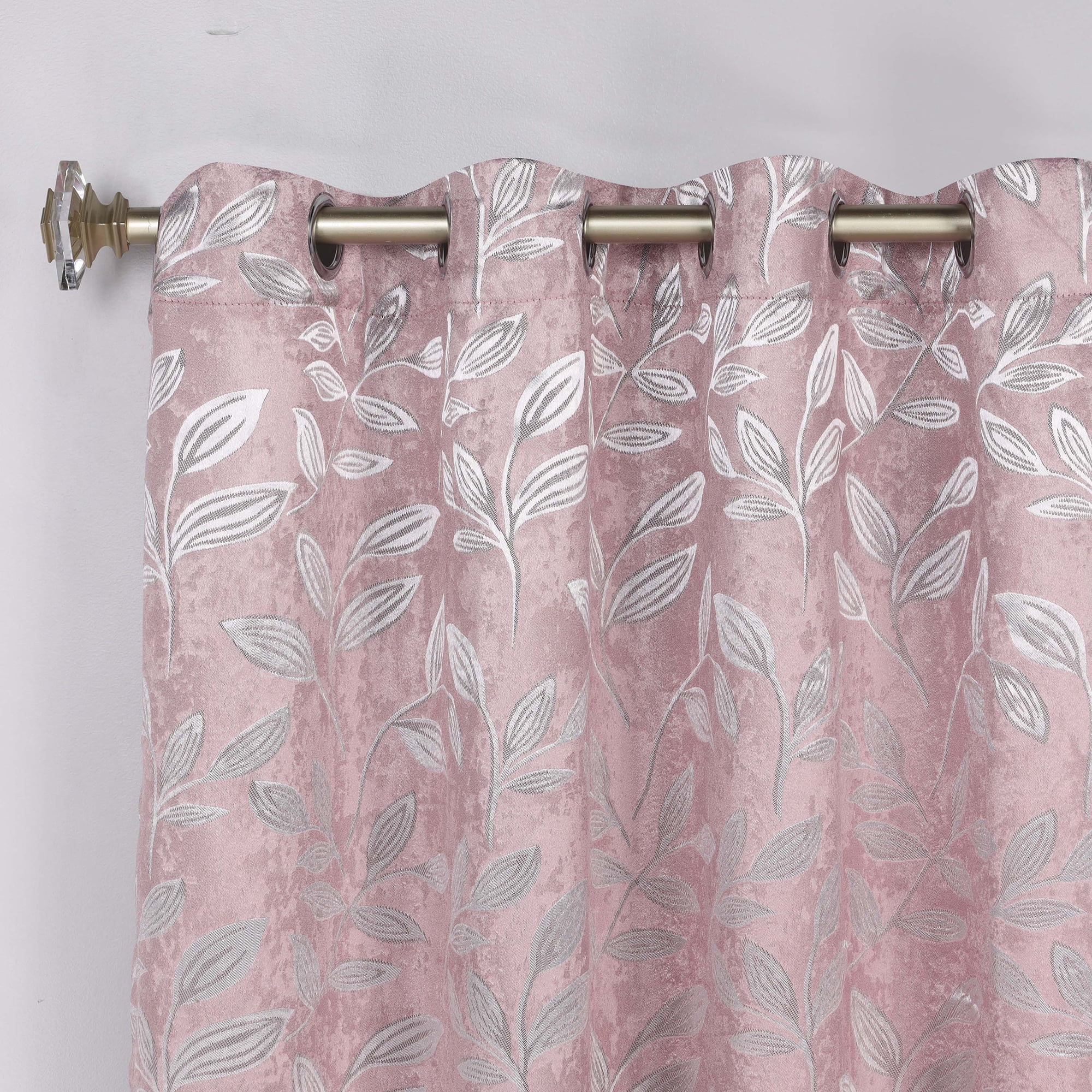 Superior Blackout Leaves Curtains Set of 2, Light Filtering Grommet Curtain Panel Set, Blush, 70"W x 96"L