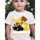 thumbnail image 1 of ¡Diversión de verano! Camiseta infantil con diseño de excavadora: "Tengo dos años y estoy cavando", manga corta, cuello redondo, amarillo brillante con detalles en naranja, ideal para niños de 1 a 8, 1 of 5