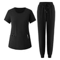 thumbnail image 3 of VBVC Women's 2 Piece Drawstring Jogger Scrub Set,Short Sleeve Scrub Top and Sweatpants For Women,Ladies Stretchy Nursing Uniform with Pockets,Black,S-2XL, 3 of 10