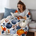 thumbnail image 4 of Thanksgiving Fleece Throw Blanket for Couch, Fall Orange Blue Pumpkin Maple Leaves Microfiber Flannel Blanket for All Season, Lightweight Soft Throw Blankets for Gifts, Home Decor, 32"x47", 4 of 9
