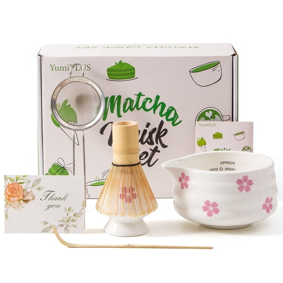 Tazón de cerámica Matcha YumiPlus con diseño de flor de cerezo, 450 ml