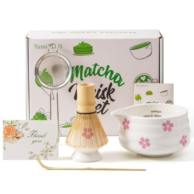 Tazón de cerámica Matcha YumiPlus con diseño de flor de cerezo, 450 ml