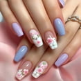 thumbnail image 2 of 24 Pcs Long Shape Press On Nails Simple Acrylic False Nails Glossy Artificial Nails Flowers on Nails for Party, 2 of 7