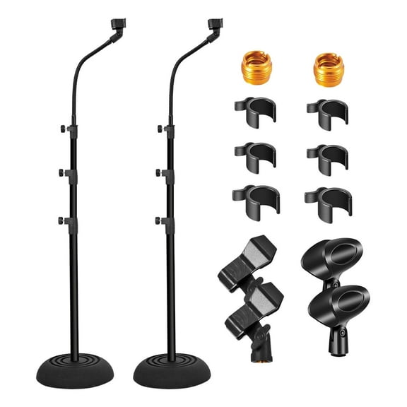 Detachable Gooseneck Mic Stand 2-Pack (59-78") w/360° Adjustable Boom - Heavy Duty Round Base & Clips
