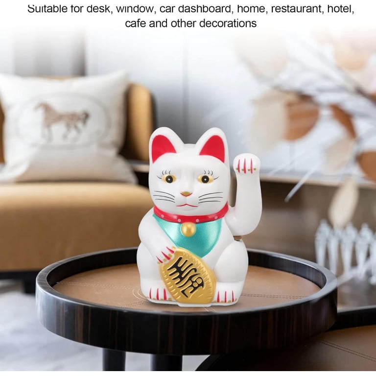 Chinese Lucky Cat Waving Arm Statue - Ceramic Maneki Neko Fortune Cat For Desk, Store, Office Decor, 11 Inch