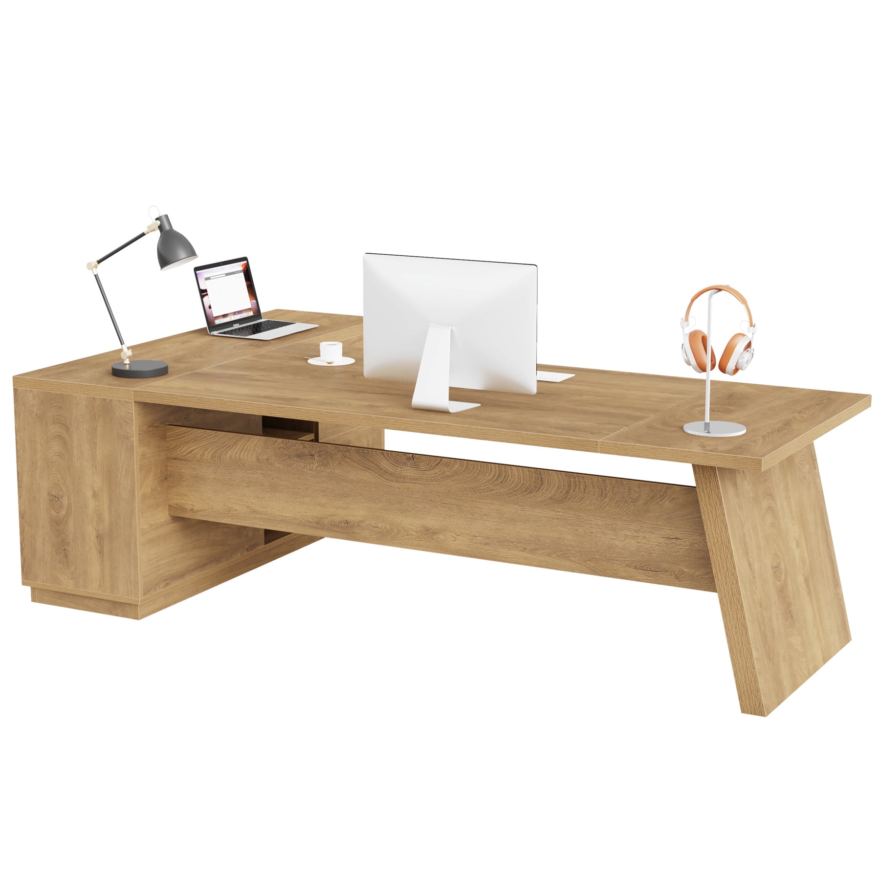 Fnova 78" L-Shaped Executive Desk with Drawers, Large Office Desk with Storage, Modern Business Desk for Home Office and Commercial Use