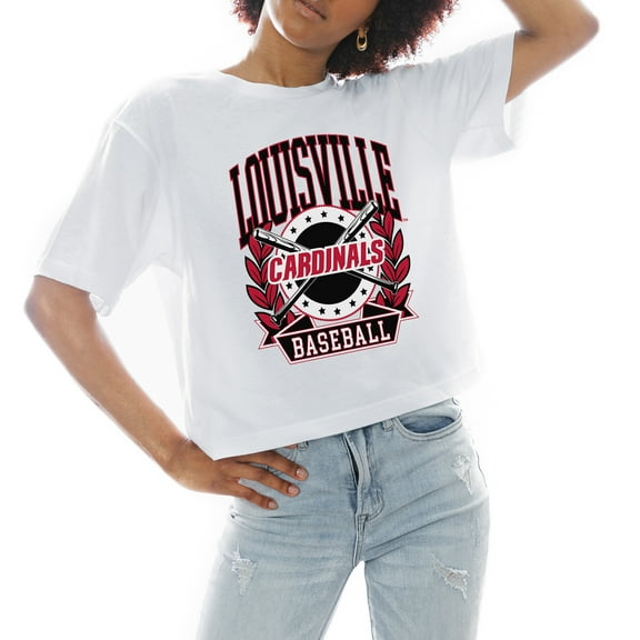 Women's Gameday Couture White Louisville Cardinals Baseball Boxy Fit Cropped T-Shirt