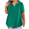 thumbnail image 2 of Plus Size Tops for Women Short Sleeve Summer Pullover Solid V Neck Tee Tunic Loose Fit Tshirts Green Xxxl, 2 of 6