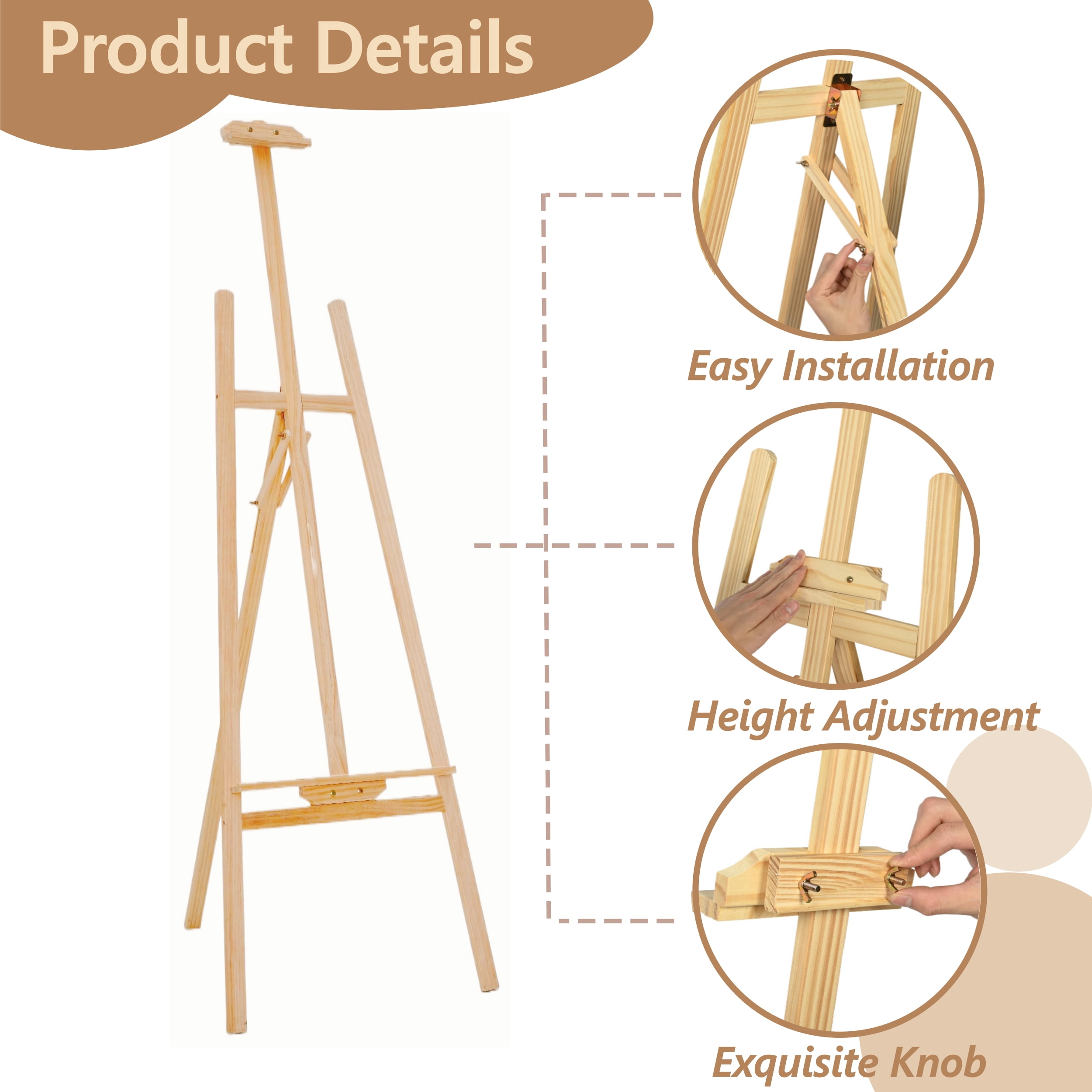 IAJXWI 69" Easel Stand for Painting Canvas, Wooden Adjustable Art Easel Stand, Folding Display Easels for Artist Sketching Poster, Wedding Sign and Poster