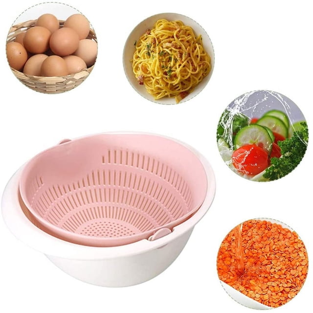 Colador de cocina Colador Cuenco de lavado de plástico y coladores Lavadora de arroz 2 en 1 Colador de cocina/Juegos de cuencos de colador Líquido para lavar platos, Verduras, Pasta Adepaton LN-1534