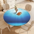 thumbnail image 3 of Bright Sunshine Through Deep Blue Sea Round Fitted Tablecloth with Backing Elastic Edge Design Table Cover Waterproof Oil-Proof Table Cloth Stain-Resistant Wipeable for Round Table, 3 of 5
