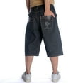 thumbnail image 4 of Ruiatoo Baggy Jeans Shorts for Men Denim Hip Hop Loose Fashion Skateboard Pants Black (008-1,Size 30), 4 of 5