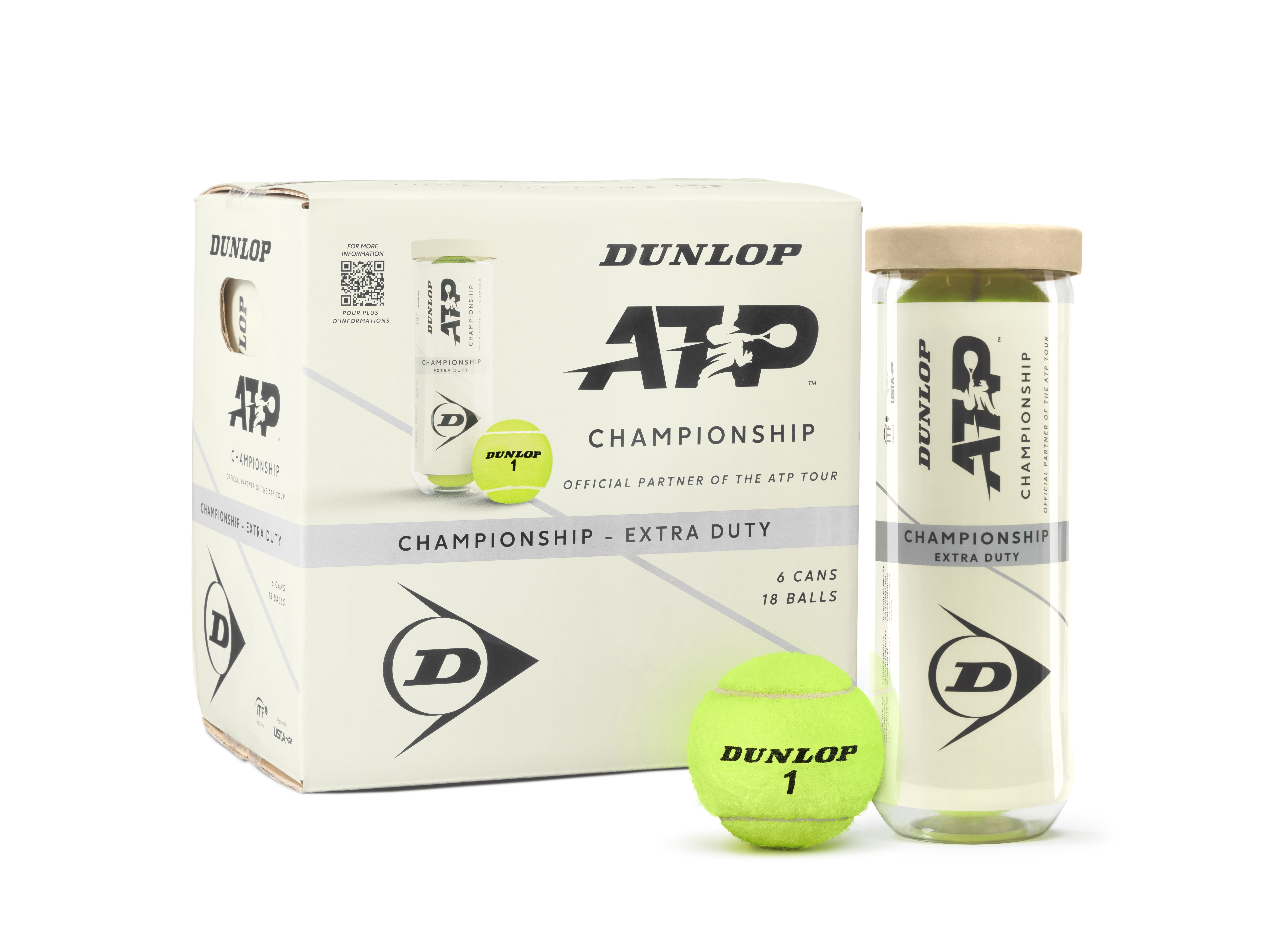 Dunlop ATP Championship Extra-Duty Tennis Balls (6 Cans, 18 Balls)