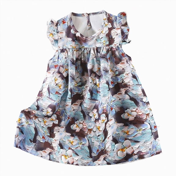 KPOPLK Toddler Baby Girl Dresses Ruffle Sleeveless Little Kid Floral Summer Beach Sundress Party Outfits(3-4 Years,Sky Blue)
