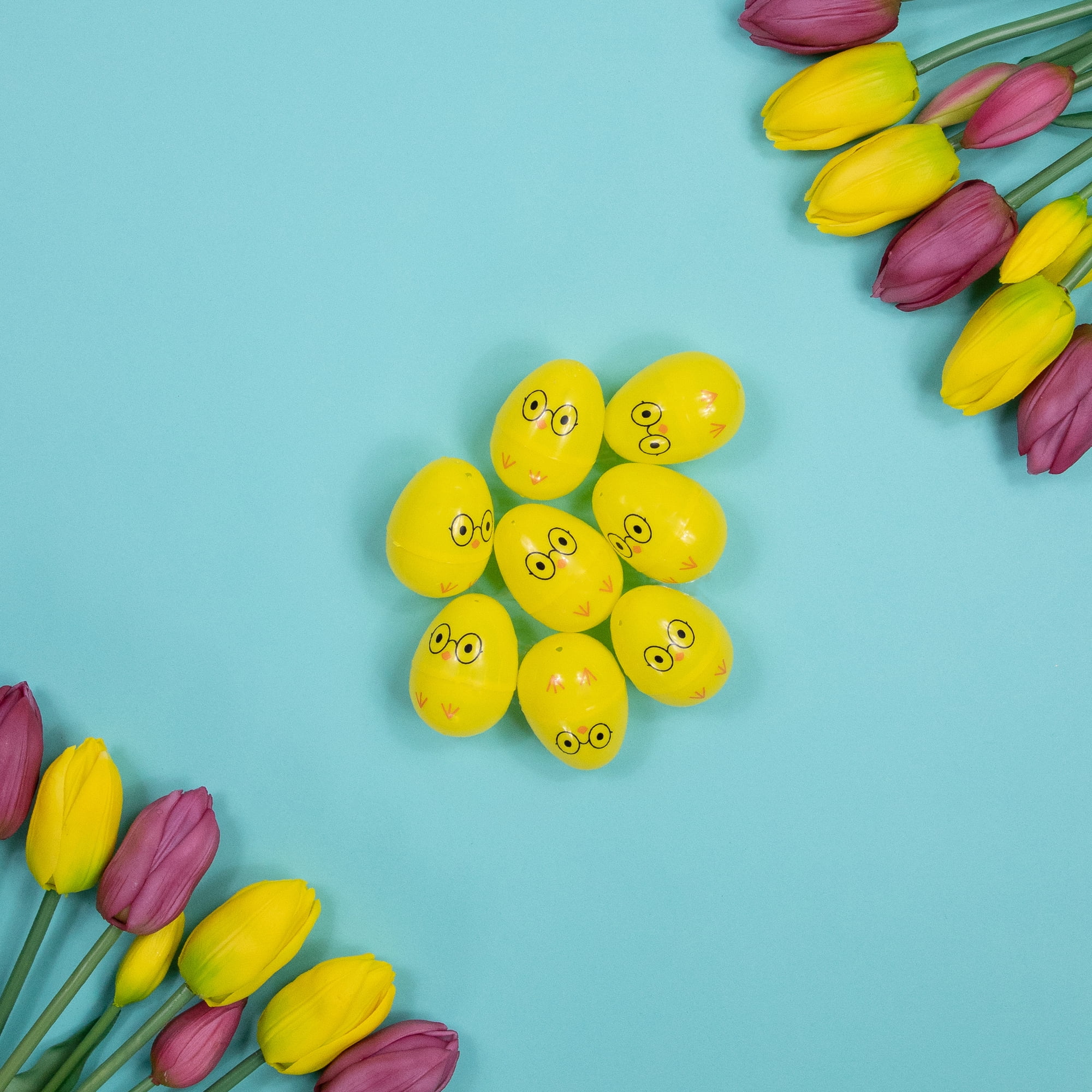 8ct Yellow Chick Wearing Glasses Fillable Easter Eggs 2.5"