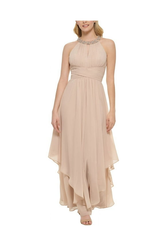 womens  Halter Chiffon Gown, 10, Gold