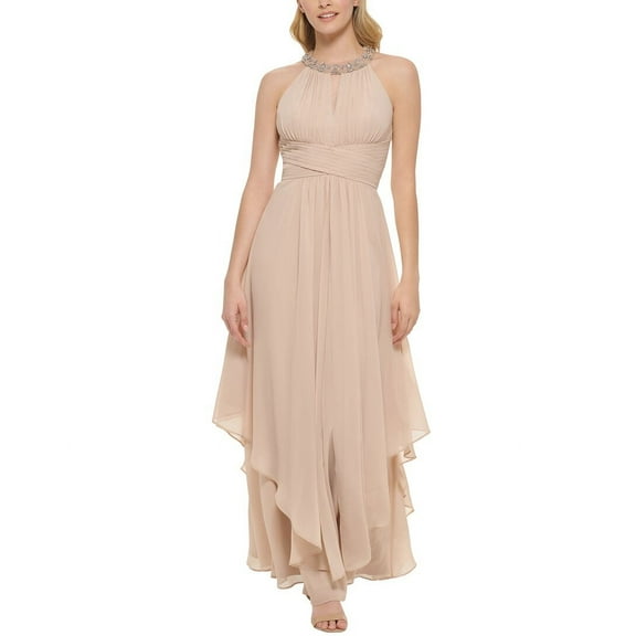 Eliza J womens Halter Chiffon Gown, 12, Gold