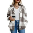 thumbnail image 4 of LEBONYARD Women's Trendy Plaid Printing Crew Neck Drawstring Hooded Zipper Pocket Coat Casual Long Sleeve Thicken Warm Fit Ladies Cardign Coat Tops, 4 of 9