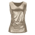 thumbnail image 6 of Feancey Shiny Tank Tops for Women Party Night Sleeveless Pleated T-Shirts Dressy Casual V Neck Going Out Tank Top Sparkly Camisoles Shirt Khaki L, 6 of 9