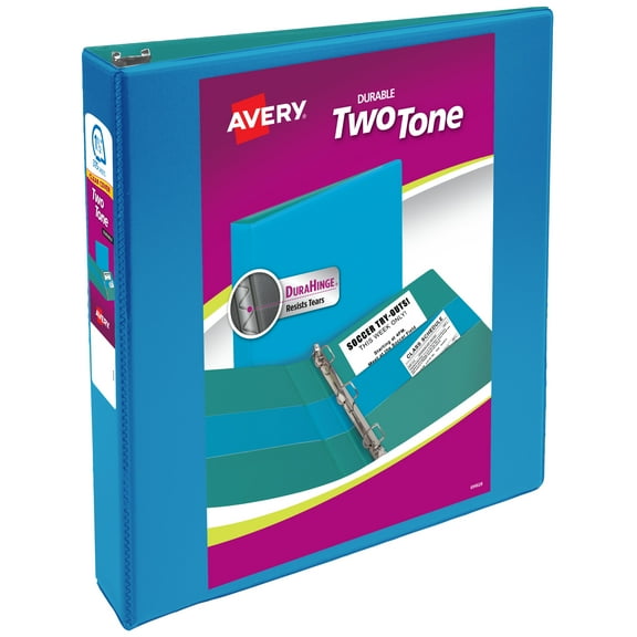 Avery Two-Tone Binder, 1.5 inch Slant Rings, Blue/Teal (17292)