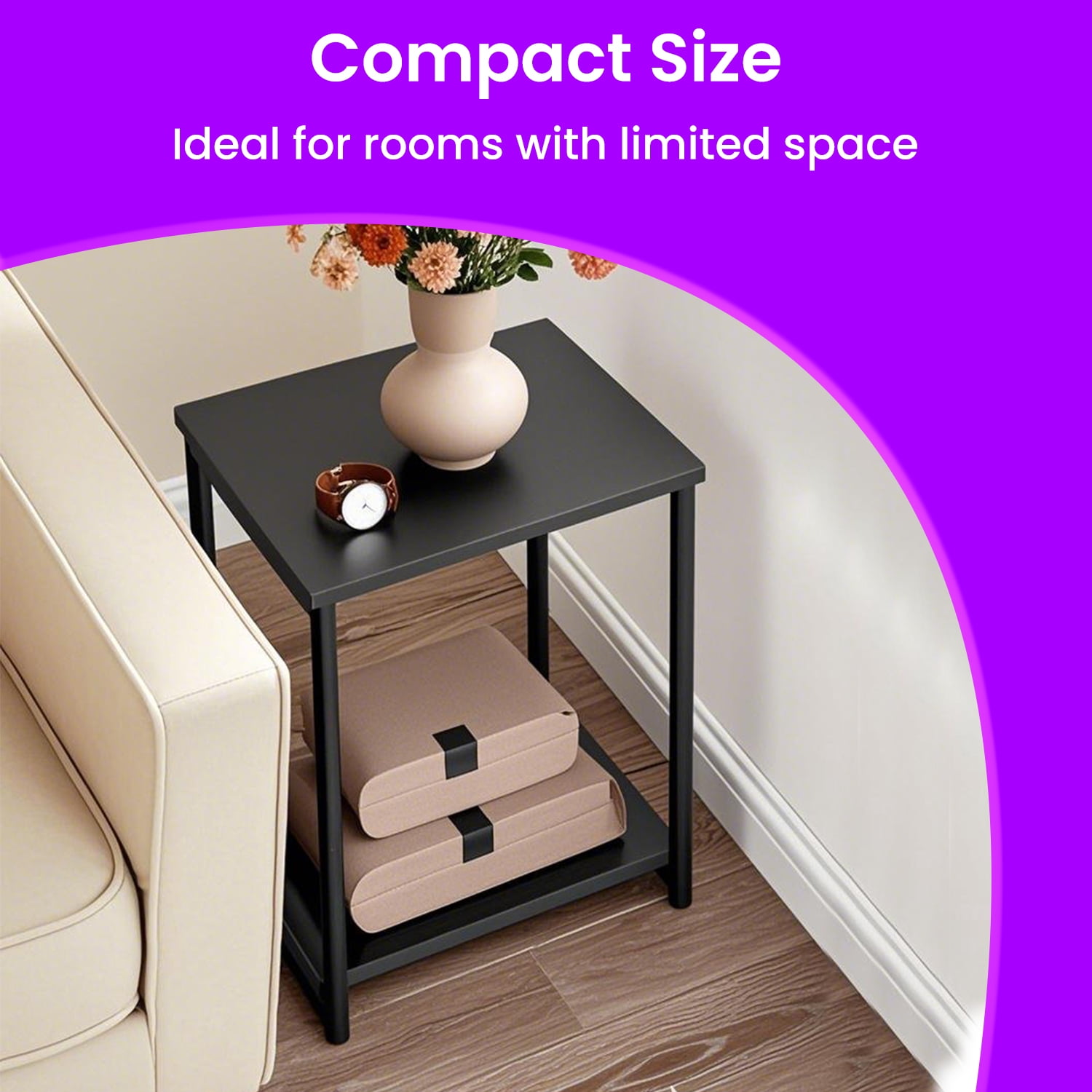 LEDREM Industrial 2-Pack Accent End Tables, Sturdy Steel Frame & Particleboard, Easy assembly, Adjustable Feet Slim Side Table, Black