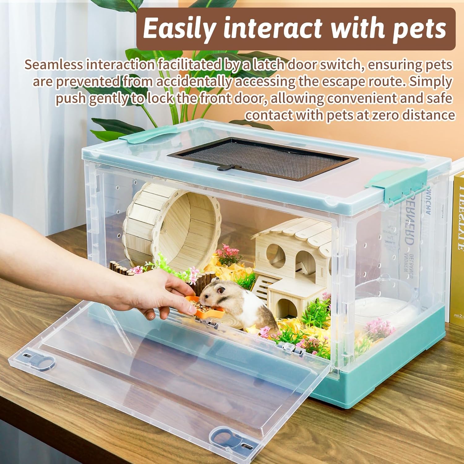 Portable Foldable Hamster Cage with Wheel, Castle Habitat, and Exercise Wheel, Easy to Move and Store for Guinea Pigs, Rats, and Other Small Animals (Blue)