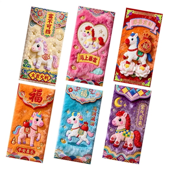SHENERDA Lunar New Year Envelopes 6-Piece Cute New Year Auspicious 2026 Red Money Envelopes Hong Bao for Spring Festival Tet Wedding Holiday Housewarming Party Favors here
