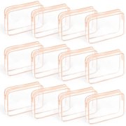 12 PCS Clear Toiletry Bag for Women Men, Transparent Cosmetic Bag for Travel Makeup OrganizerPouch - Orange-pink, Large