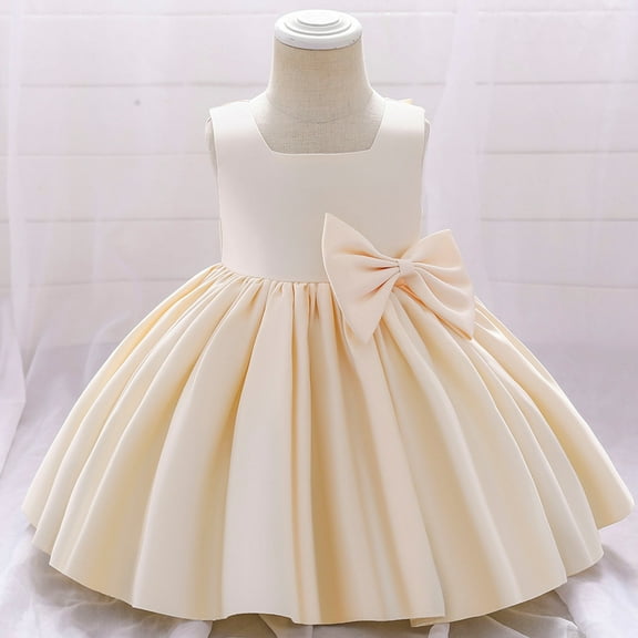 SDJMa Baby Girl Bowknot Dress Toddler Sleeveless Flower Girl Wedding Birthday Party Dresses 0-3 Years