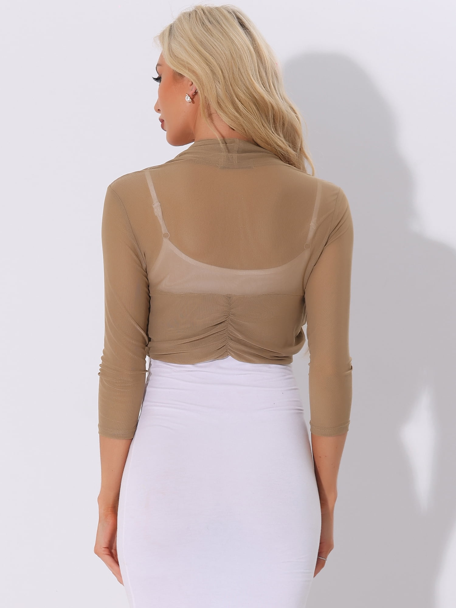 DARING DIVA Semi Sheer Elegant 3/4 Sleeves Blouse M Dark Khaki