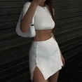 thumbnail image 4 of Falda Conjunto de falda corta de 2 piezas para mujer, cuello redondo, ombligo expuesto, abertura lateral, traje de vacaciones Cgtredaw M Blanco para Mujer, 4 of 6