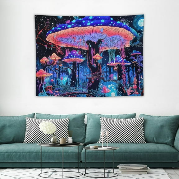 Blacklight Sci-fi Mushroom Tapestry Wall Hanging for Bedroom, Living Room Tapestry, Wall Art, Wall Decor, Hippie/Hippie Bed Cover