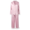 thumbnail image 4 of ZSQDM Womens Pajamas Set Womens Daily Family Clothes Long Sleeve Tops Pants Shirt Trousers Set Pink L, 4 of 5