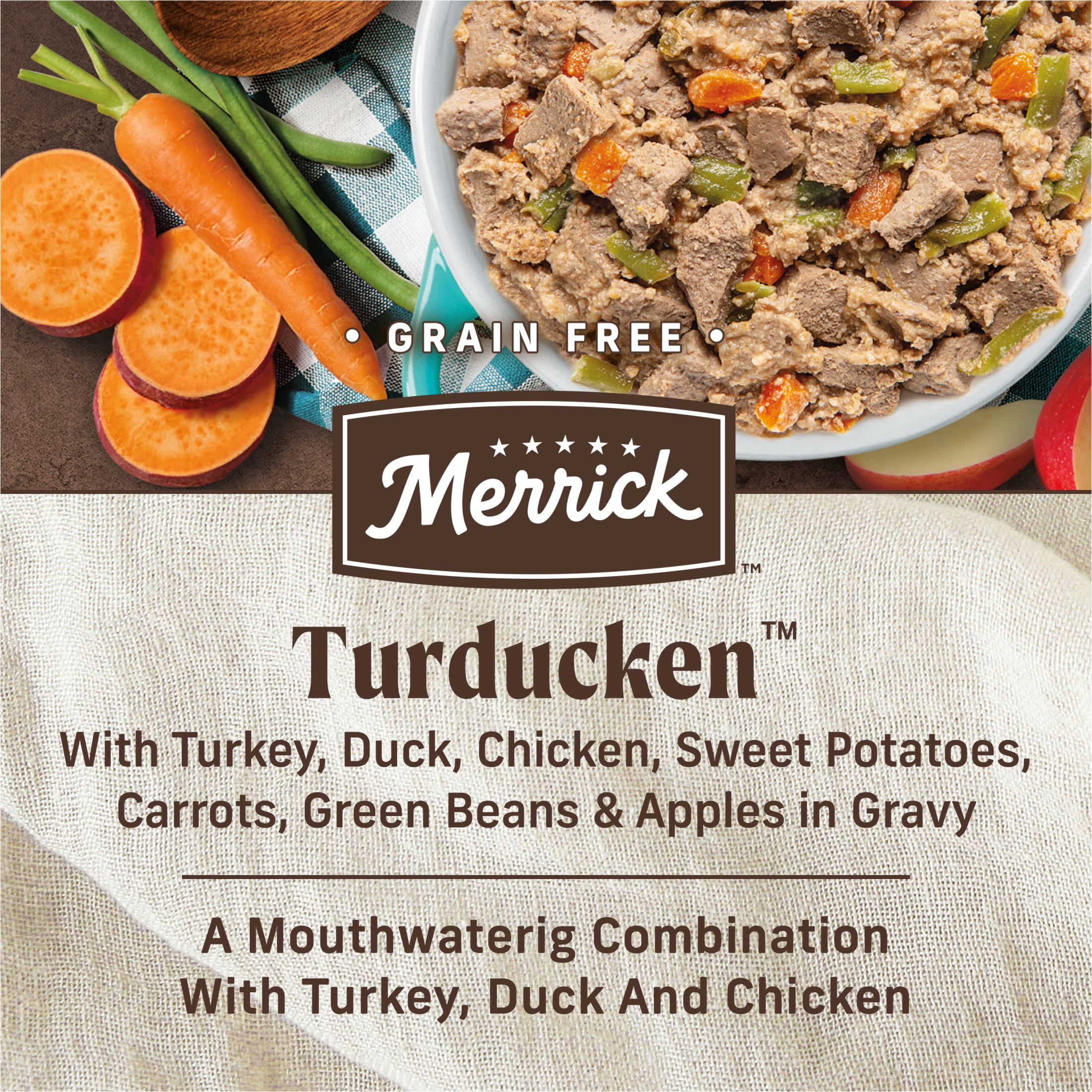 Merrick Grain Free Wet Dog Food for Adults, Turducken & Veggies in Gravy, 12.7 oz Cans (12 Pack)