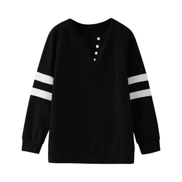 Gibobby blusas aesthetic Camiseta básica sólida con cuello redondo para niñas pequeñas para niños pequeños, blusa informal holgada de manga larga, camisetas (Negro, 6-7 Años)