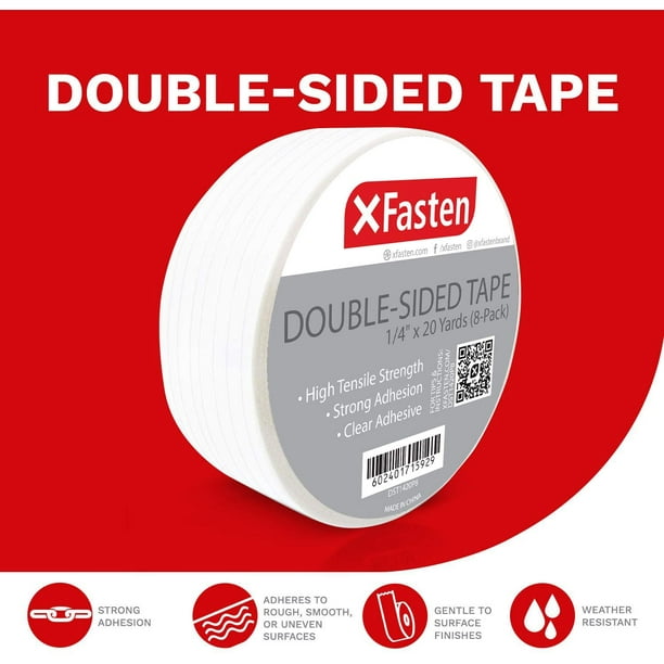 XFasten Double Sided Tape Removable 1 4-Inch by 20-Yards Pack of 8