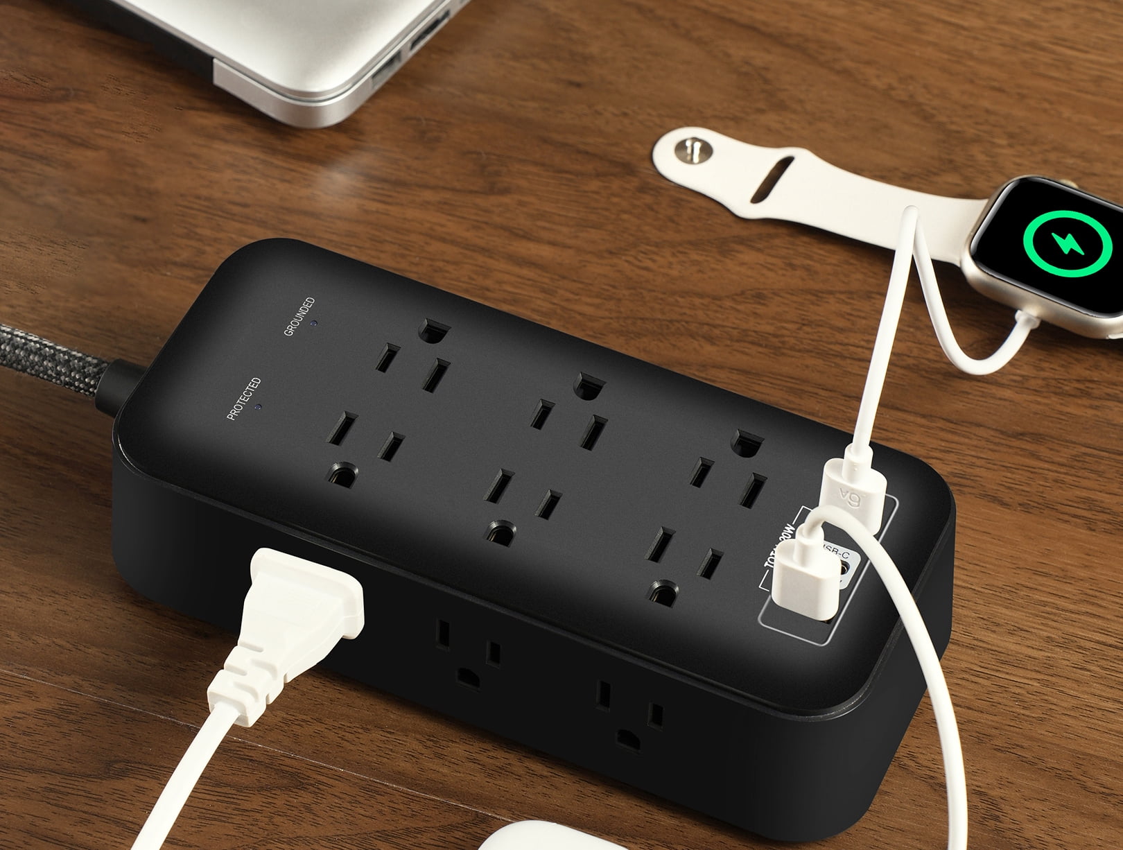 (2 pack) Hyper Tough USB Power Strip Surge Protector with 12 Outlets, Fast Charger USB Ports, 10ft Extension Cord, Black