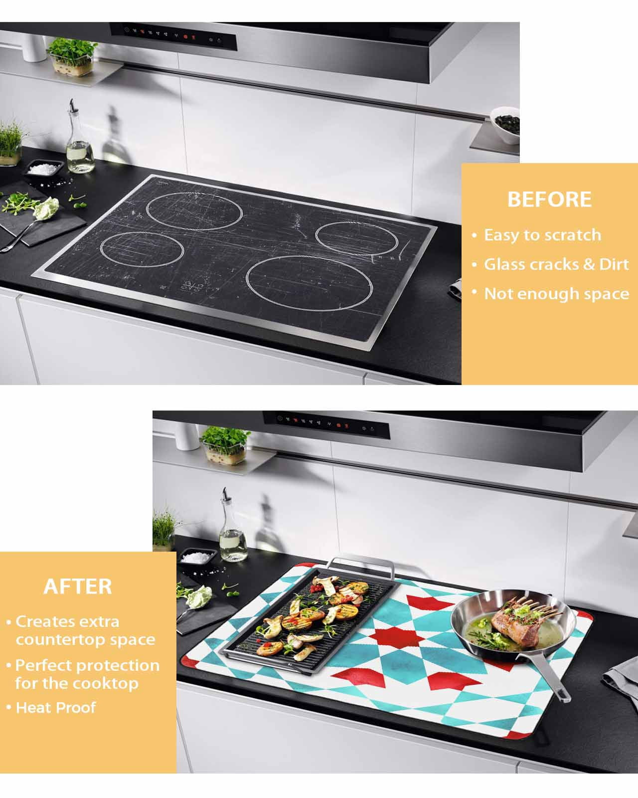 nqOlkjepod Large Induction Cooktop Protector Mat 24"x21", Boho Geometric Stove Top Covers for Electric Stove, Turquoise Red Ethnic Tribal Abstract Pattern Stove Burner Cover Mats Stove Cover