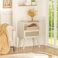 thumbnail image 3 of LELELINKY Mid Century Nightstand with Rattan Accents, Bedside Table with Drawer and Open Shelf, Solid Wood Legs, Grey, 3 of 7
