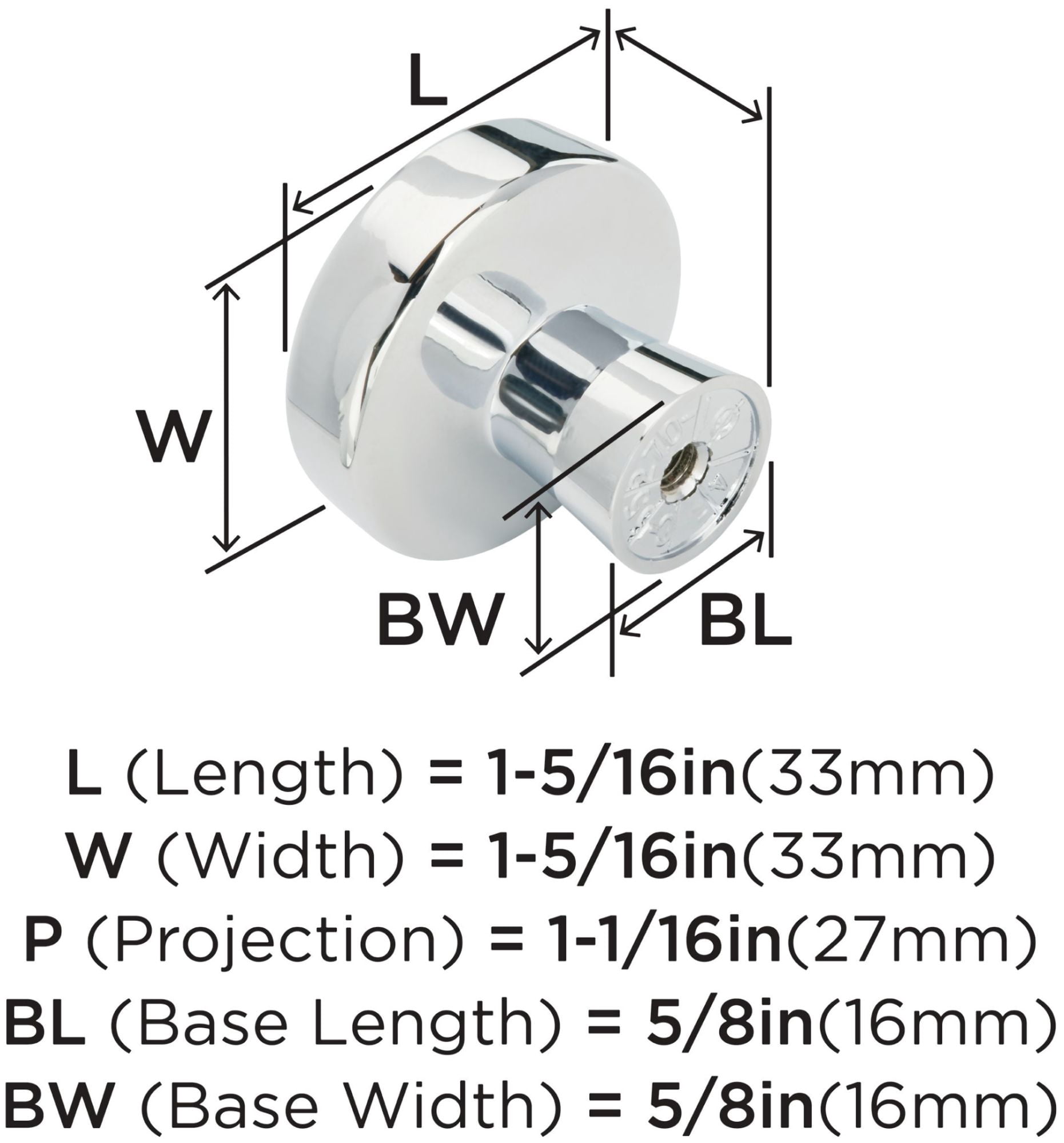 Knob Polished Nickel - 1.38 in.